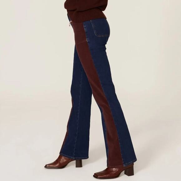 See by Chloe Denim Corduroy Bootcut Jeans 70s Flare Hem Colorblock Blue Brown 28 - Picture 3 of 15